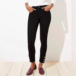 Loft Jeans Women Size 25 Black Dark Wash Denim Slim Pocket Skinny Button Hem New